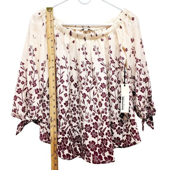 Haute Monde Floral Off Shoulder Blouse SZ S Beige/Burgundy 3/4 Sleeve Womens Top - Picture 5 of 10
